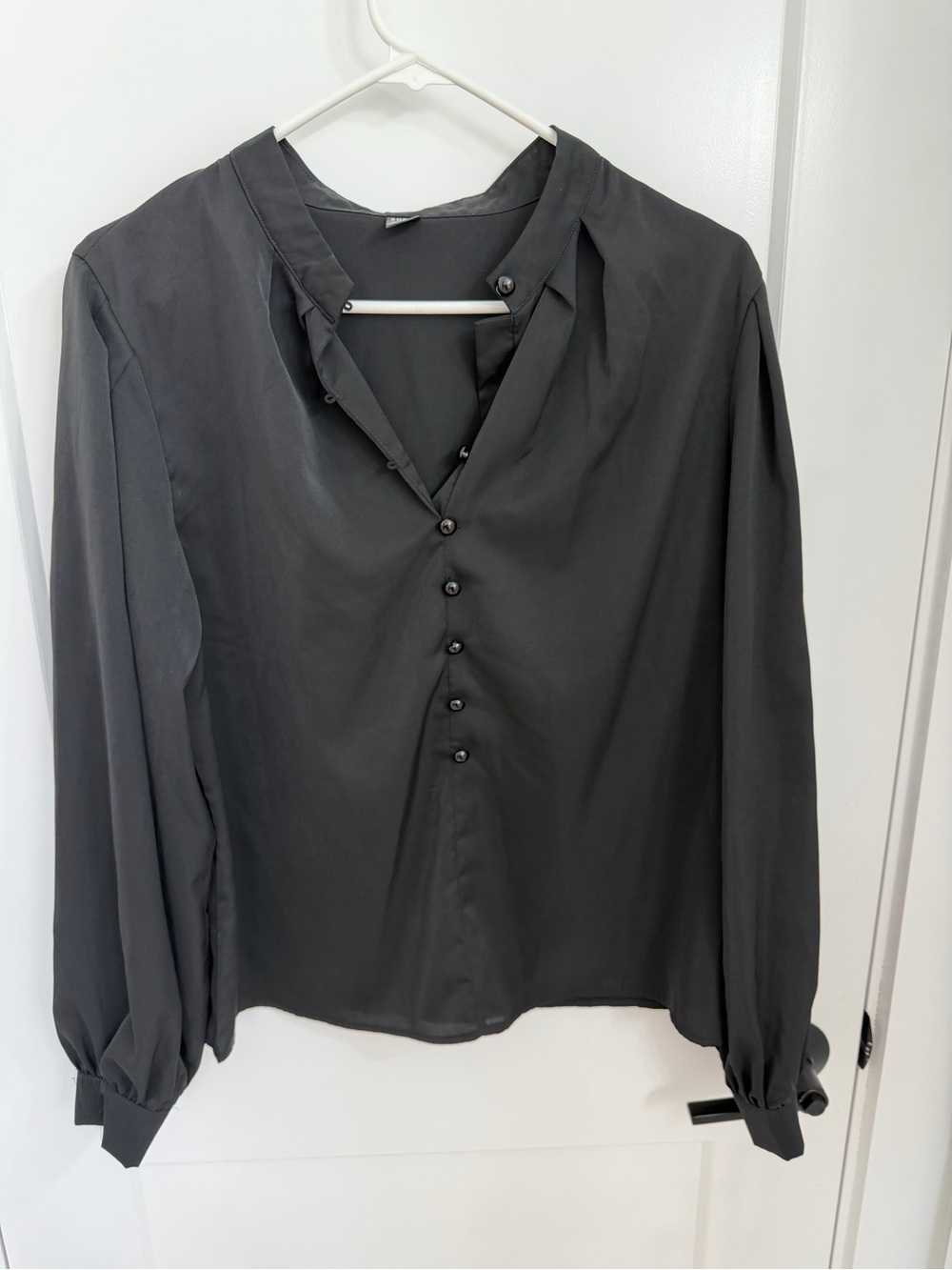 SHEIN Black Button-Front Long Sleeve Blouse